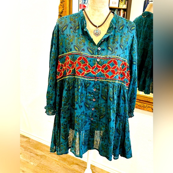 Oh my stars flowy Irish Green Paisley Button Front Tiered Layers Top sz XXL - Picture 1 of 8